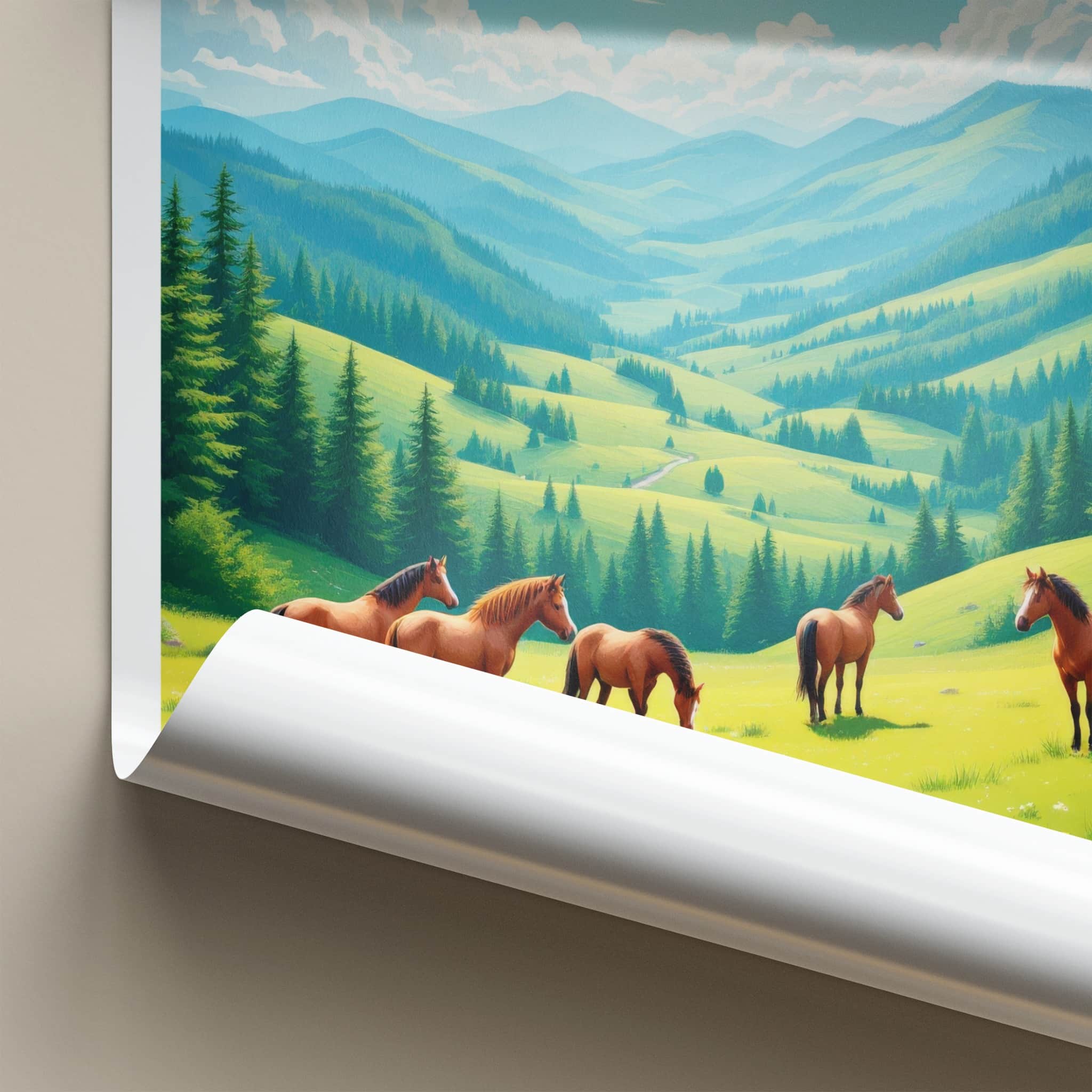 Kalofen Poster - Bulgaria Travel Art - Grazing Horses Mountains Home Decor