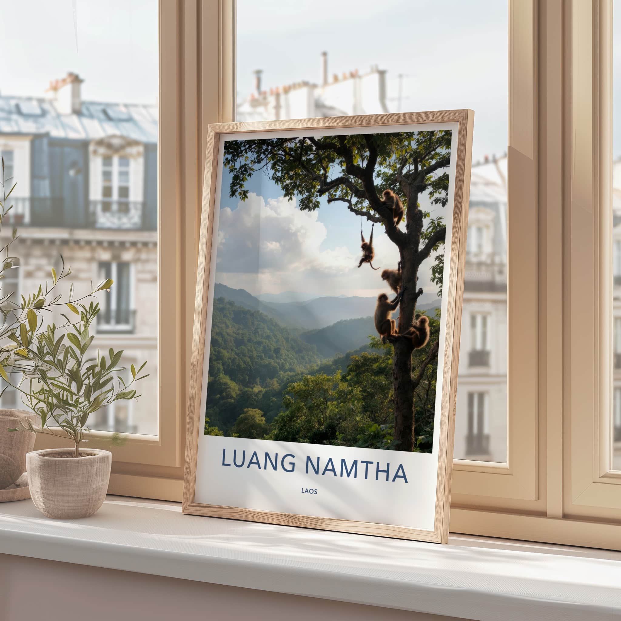 Luang Namtha Poster - Laos Travel Art - Monkeys Jungle Scene Home Decor