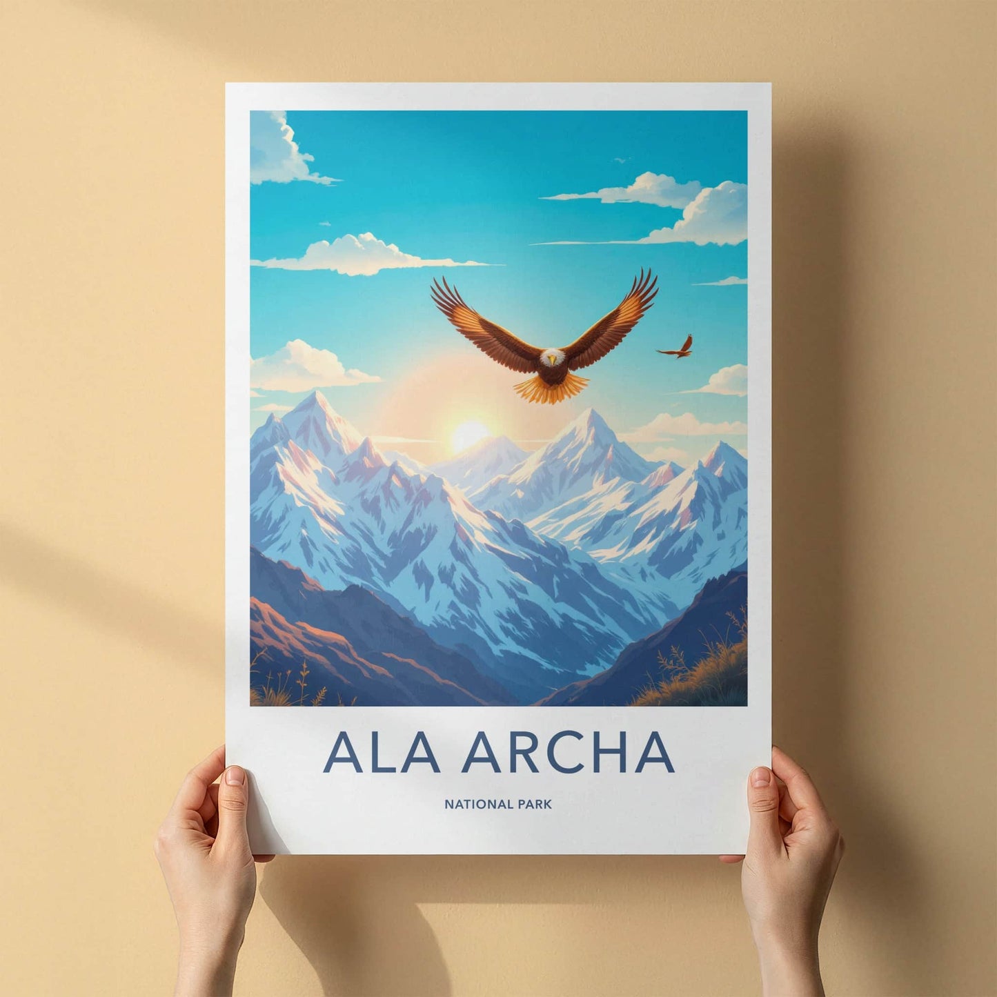Ala Archa National Park Poster - Kyrgyzstan Wall Art - Flying Eagle Sunset Home Decor