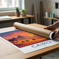 Cairo Poster - Egypt Travel Art - Pyramids Desert Sunset Home Decor
