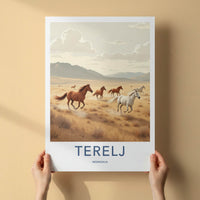 Terelj Poster - Mongolia Travel Art - Wild Horses Galloping Home Decor