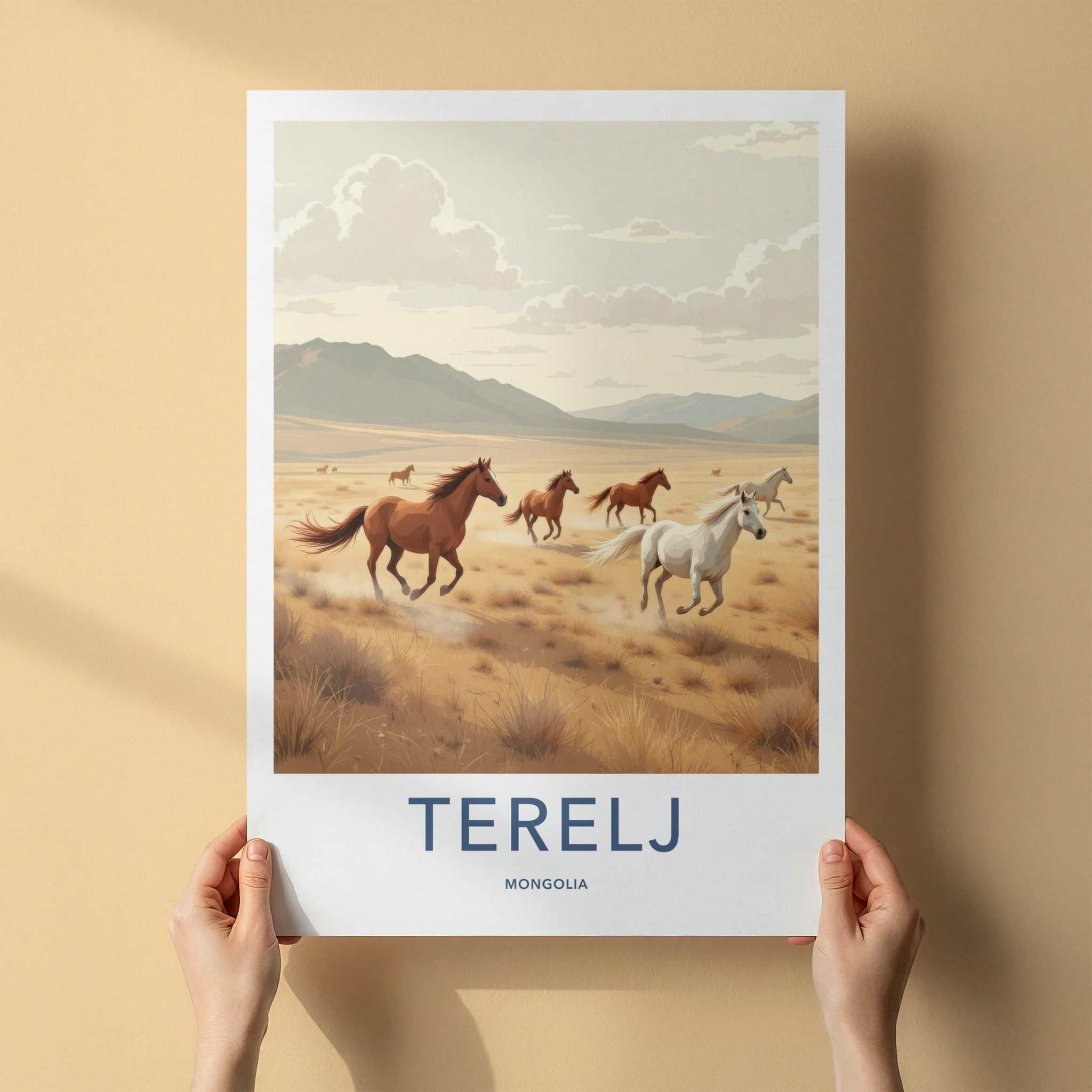 Terelj Poster - Mongolia Travel Art - Wild Horses Galloping Home Decor