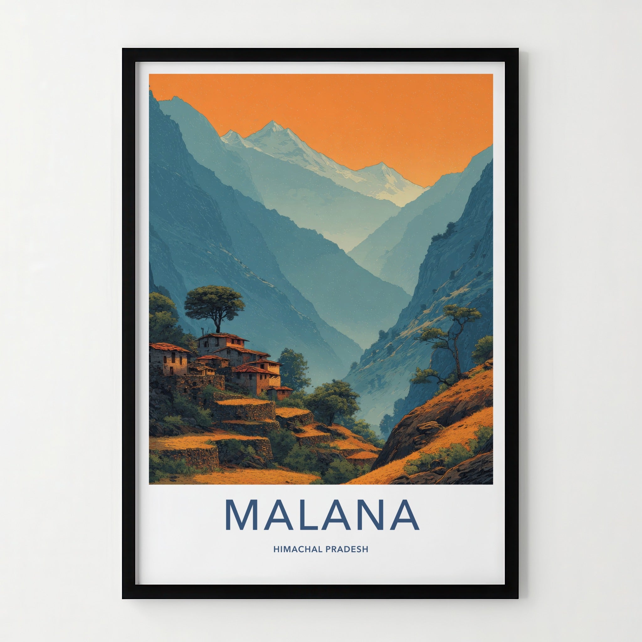 Malana Poster - Himachal Pradesh Valley Village Houses Art