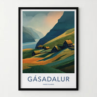 Gasadalur Poster - Faroe Islands Art Print Cliffside Village