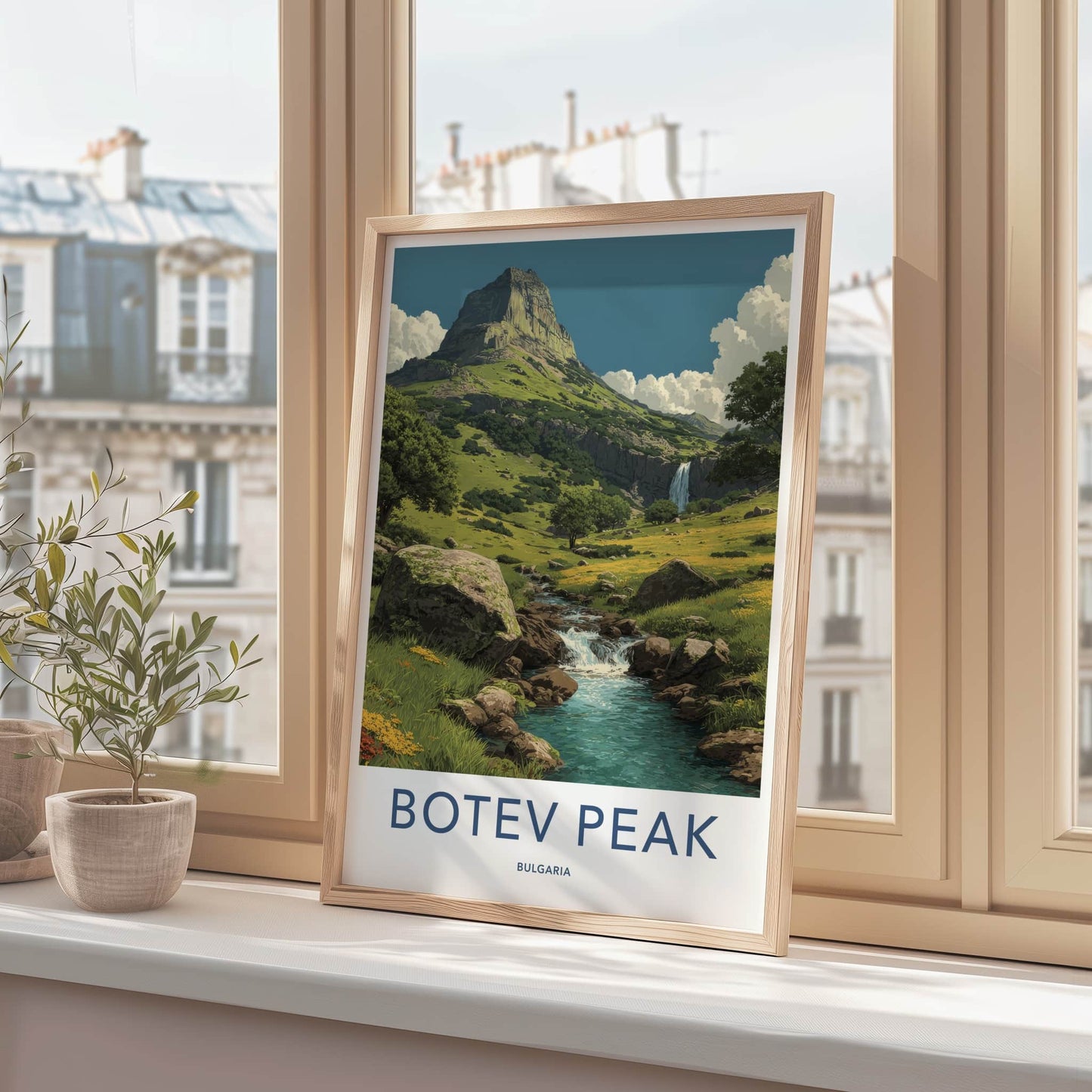 Botev Peak Poster - Bulgaria Hillside River Waterfall