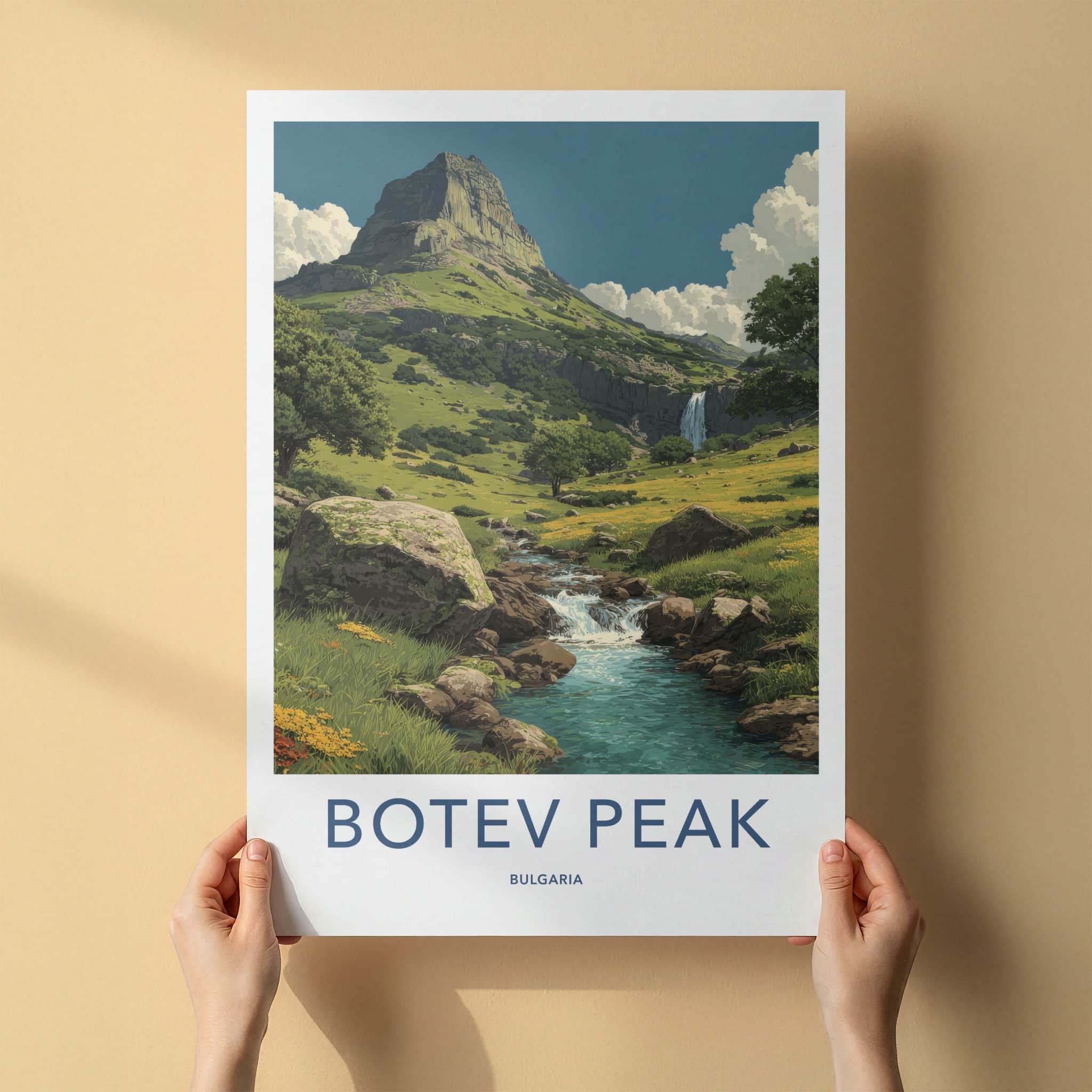 Botev Peak Poster - Bulgaria Hillside River Waterfall