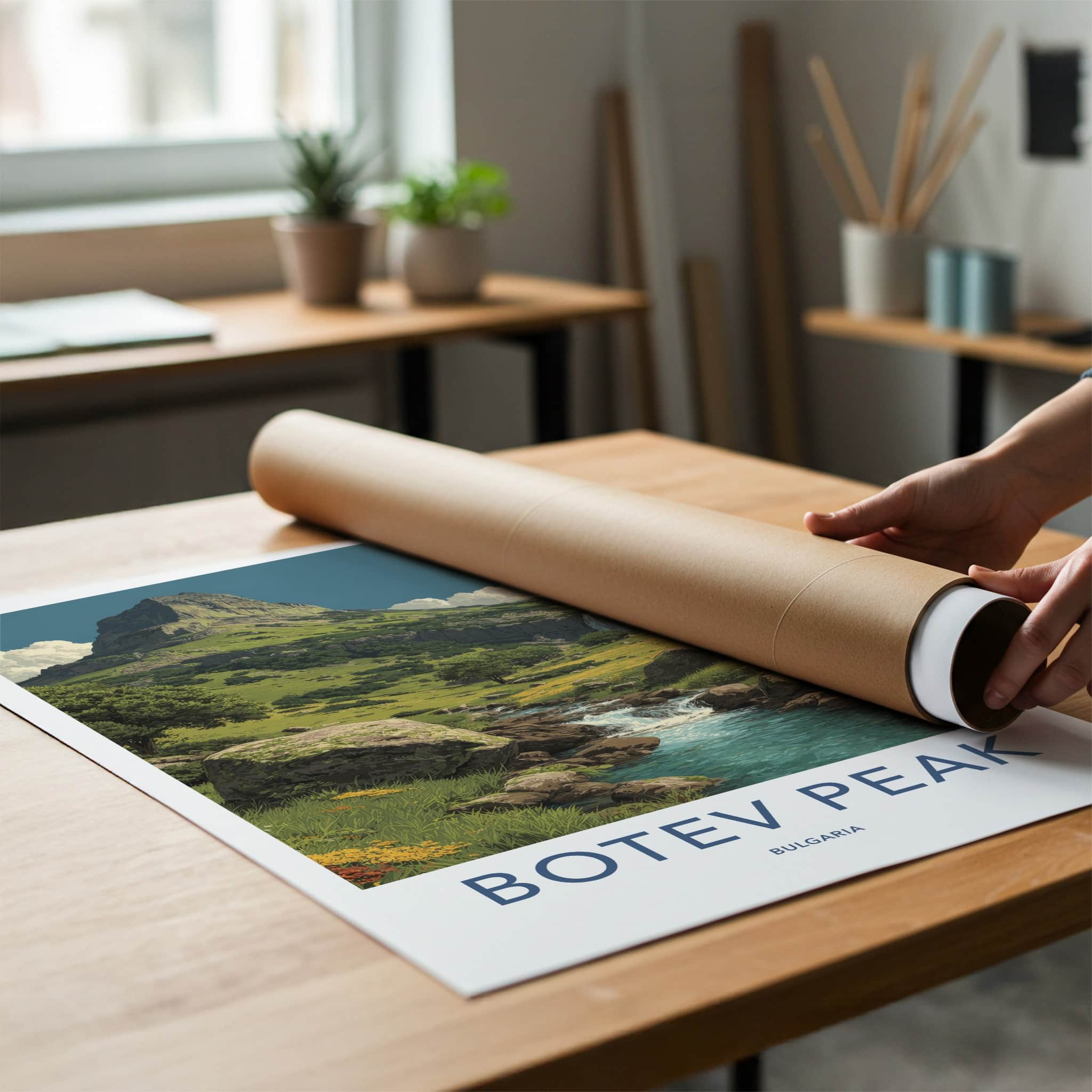 Botev Peak Poster - Bulgaria Hillside River Waterfall