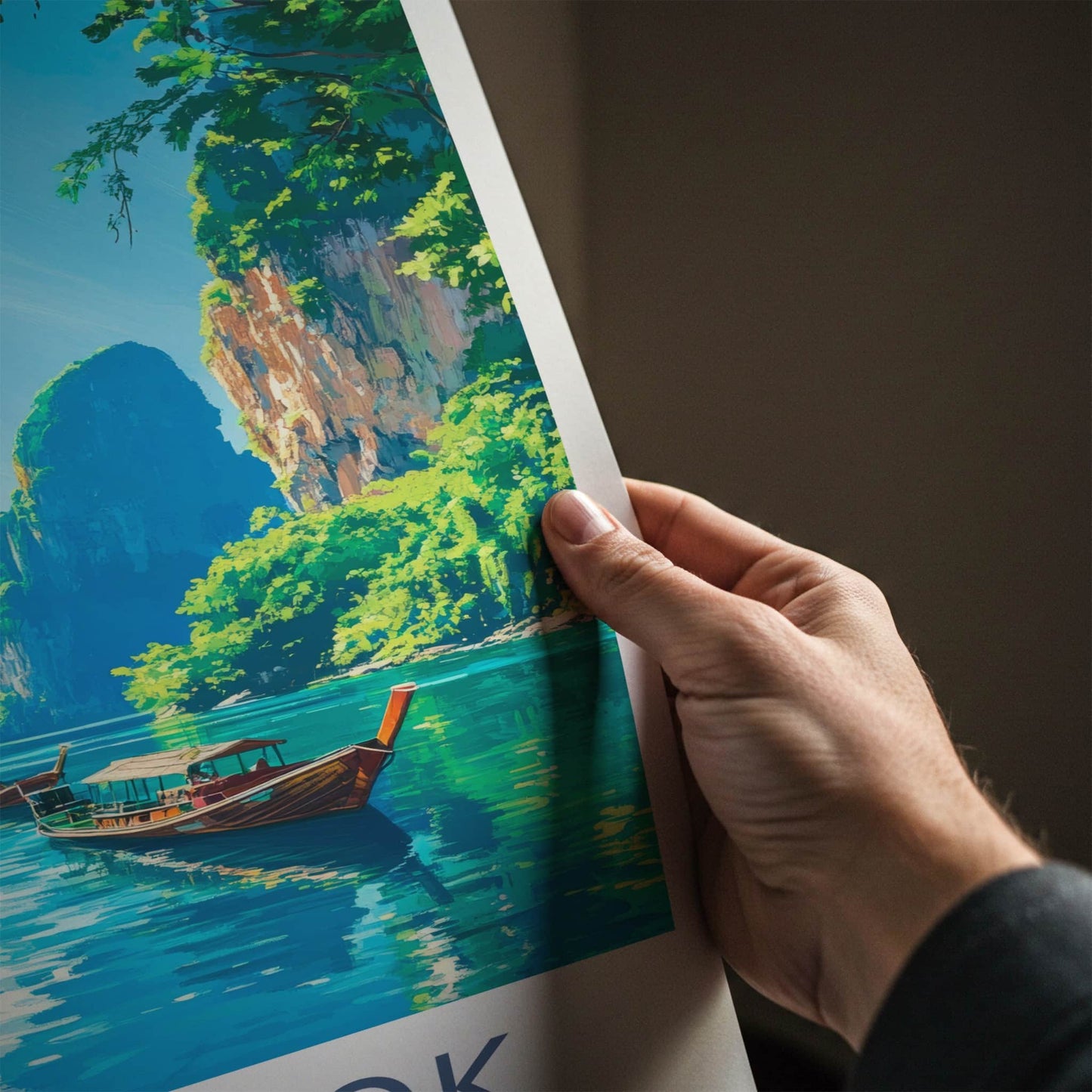Khao Sok National Park Poster - Thailand Fine Art - Longtail Boats Cliffs Home Art