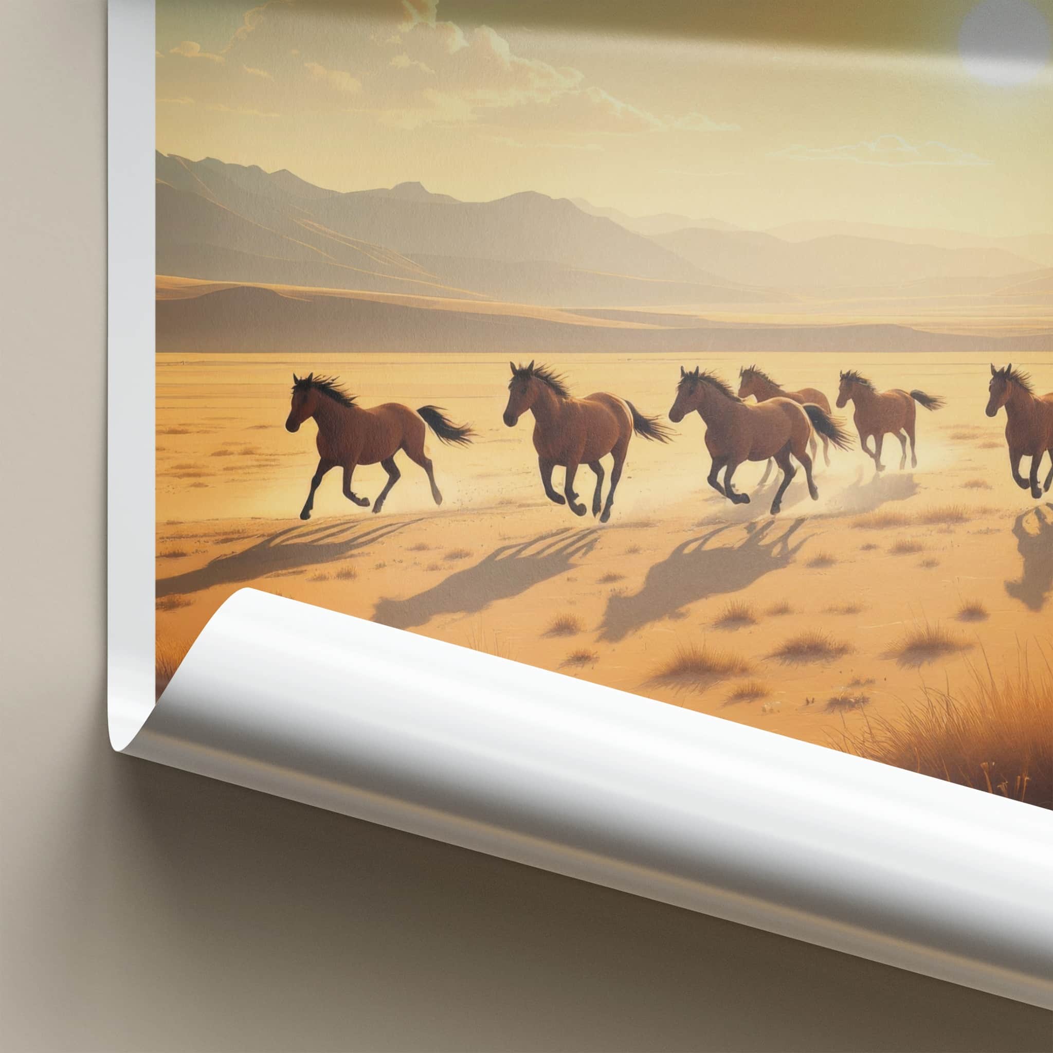 Terelj Poster - Mongolia Travel Art - Wild Horses Running Home Decor