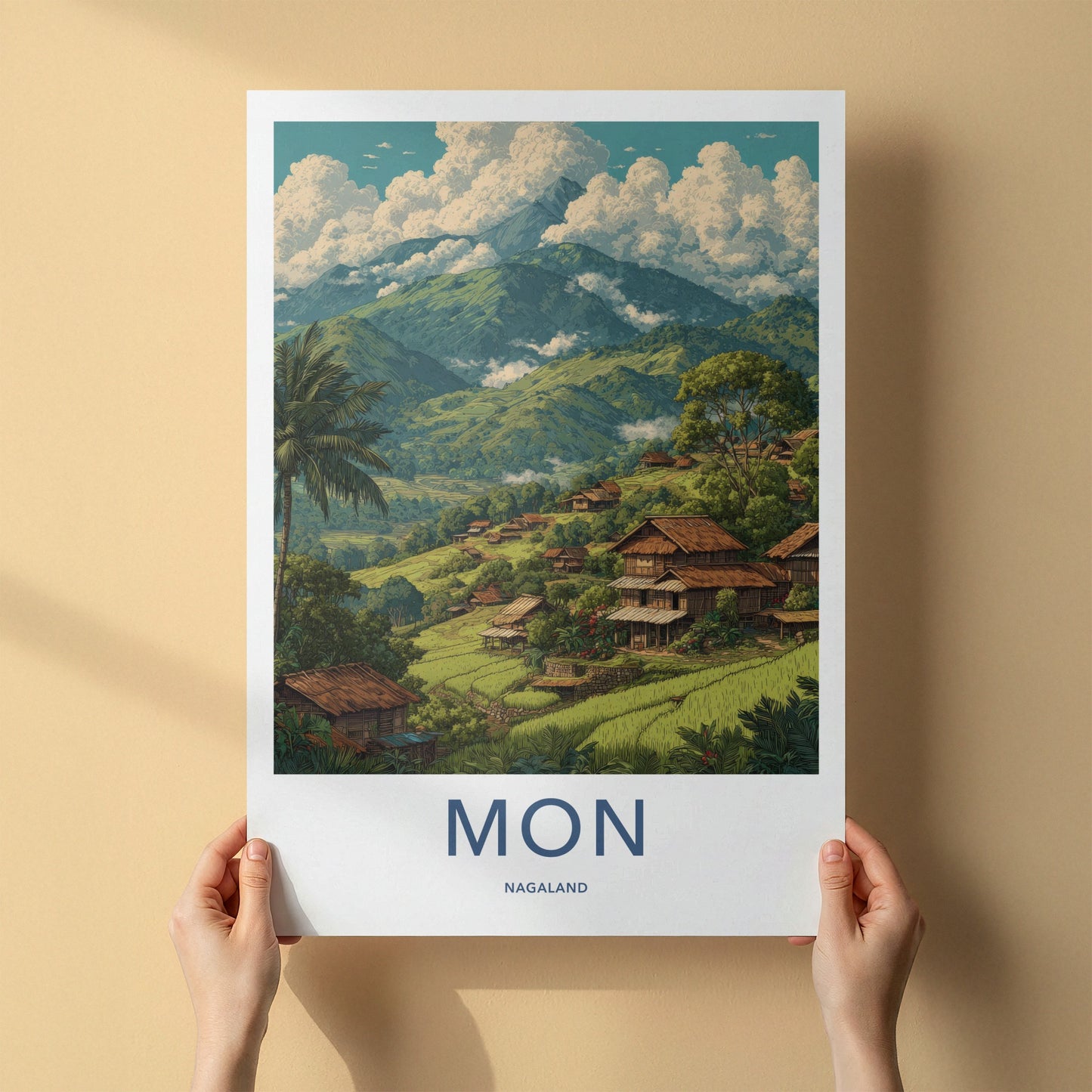 Mon Poster - India Nagaland Hillside Village Art