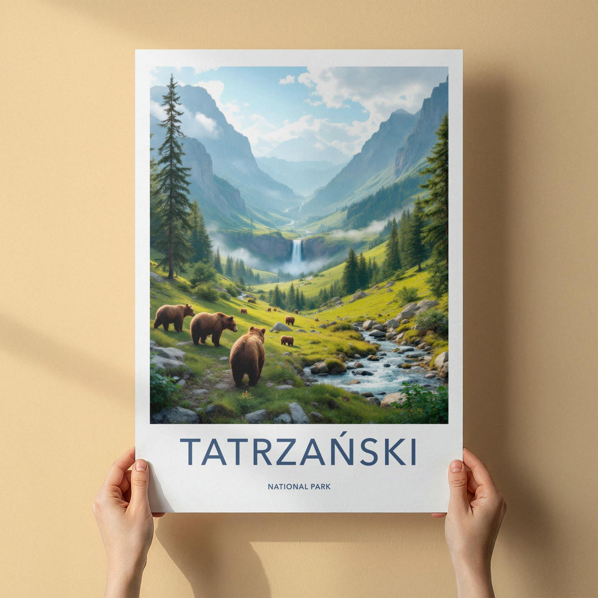 Tatrzański National Park Poster - Scenic Mountain Landscape & Bear