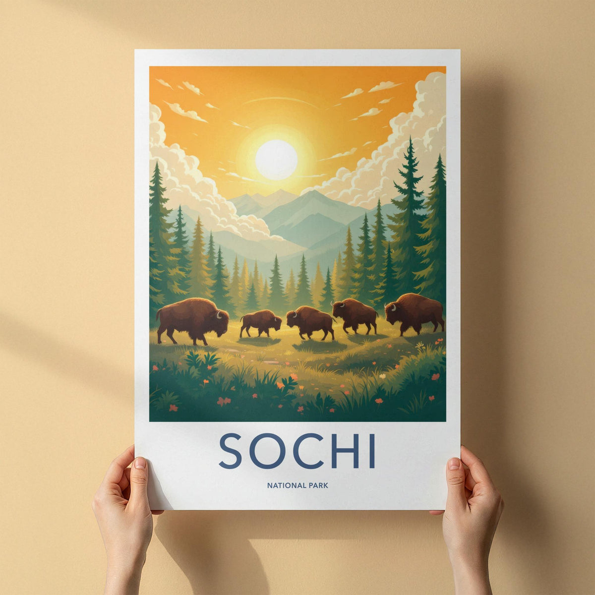 Sochi Wall Art - Scenic Russia Poster With Bison & Lush Forest