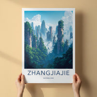 Zhangjiajie Poster - Misty Mountain Wall Art With Sandstone Pillars