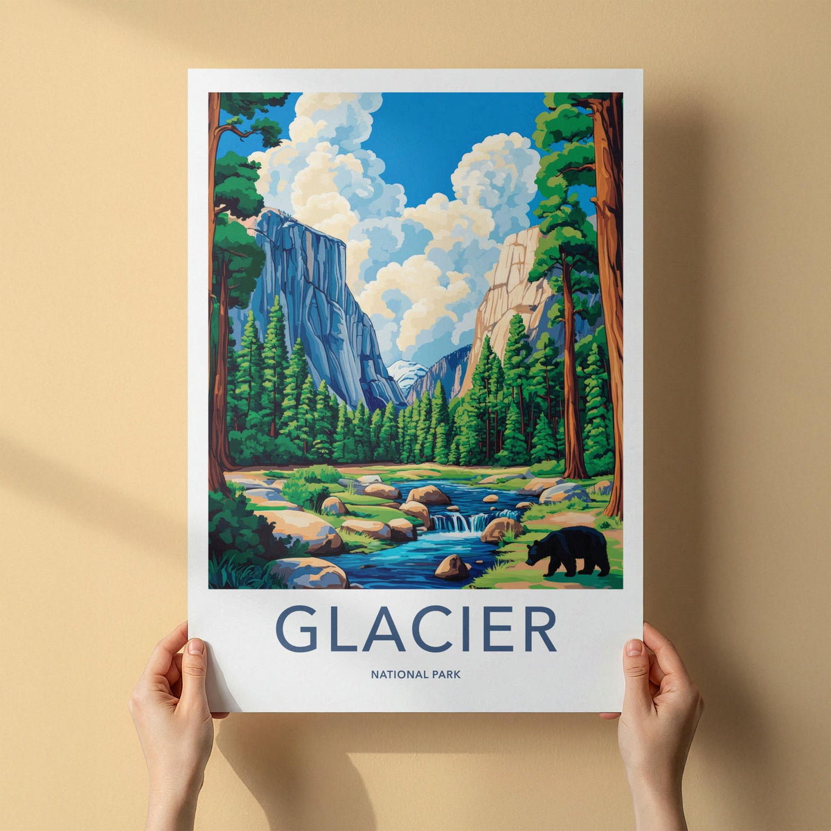 Glacier National Park Poster - Majestic Mountain Wall Art & Wildlife
