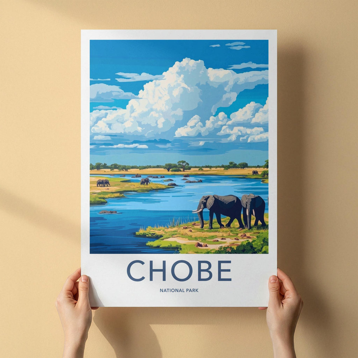 Chobe National Park Poster - Wildlife Wall Art Featuring Elephants