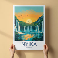 Nyika National Park Poster - African Wall Art With Waterfall Sunset