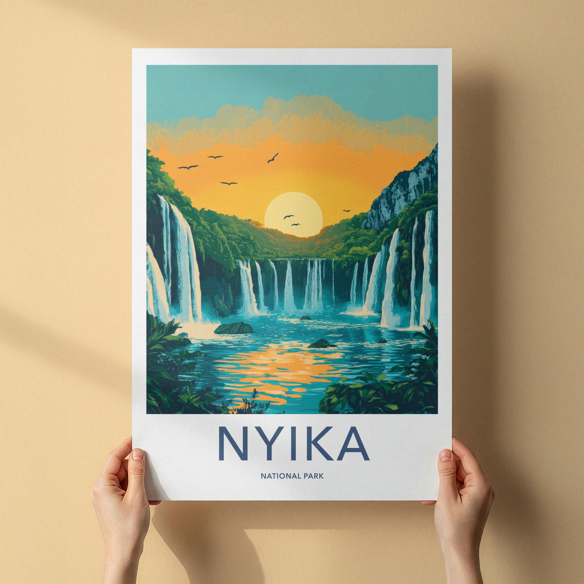 Nyika National Park Poster - African Wall Art With Waterfall Sunset