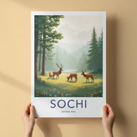 Sochi National Park Poster - Scenic Nature Decor With Deer & Forest