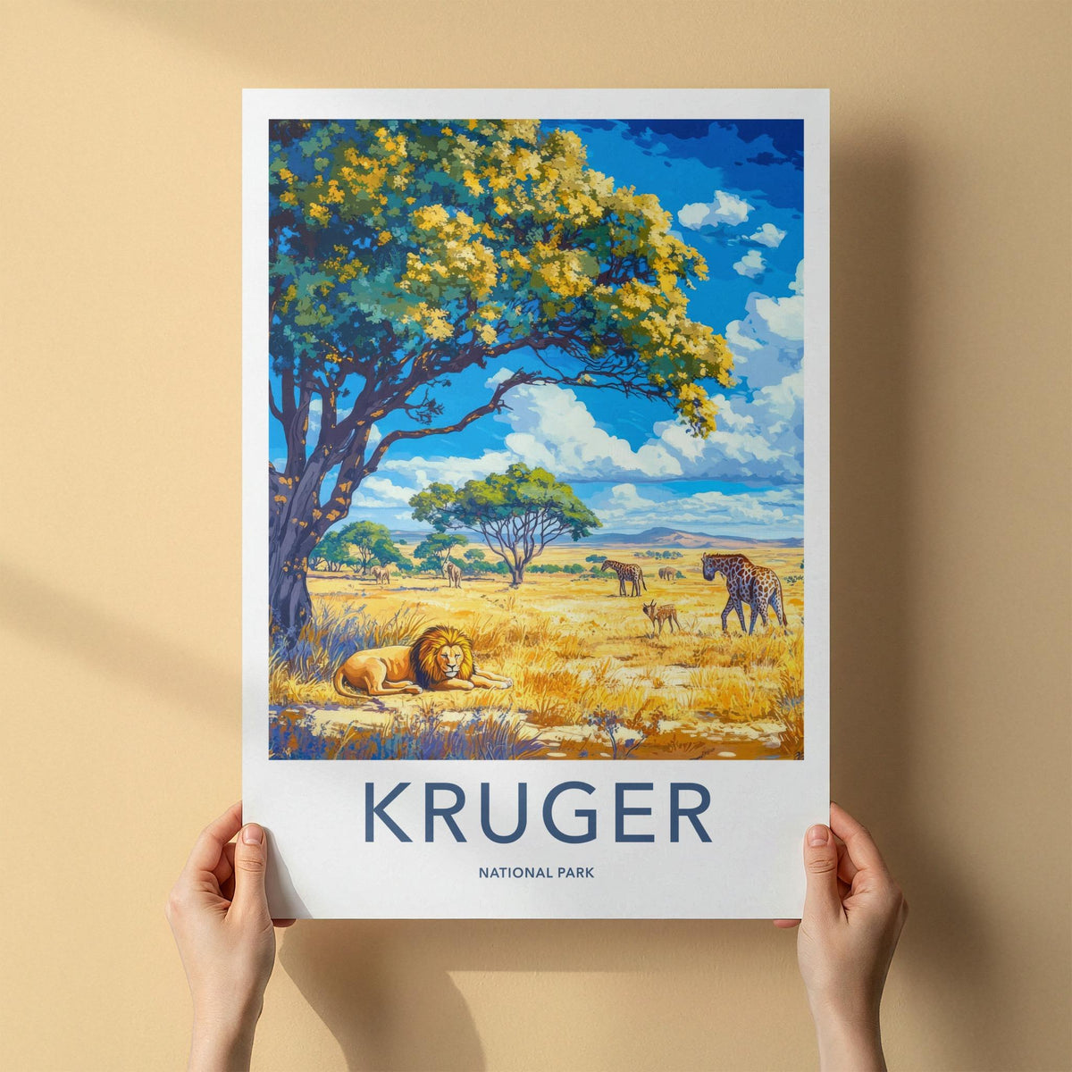 Kruger National Park Poster - Safari Wall Art Featuring Lion
