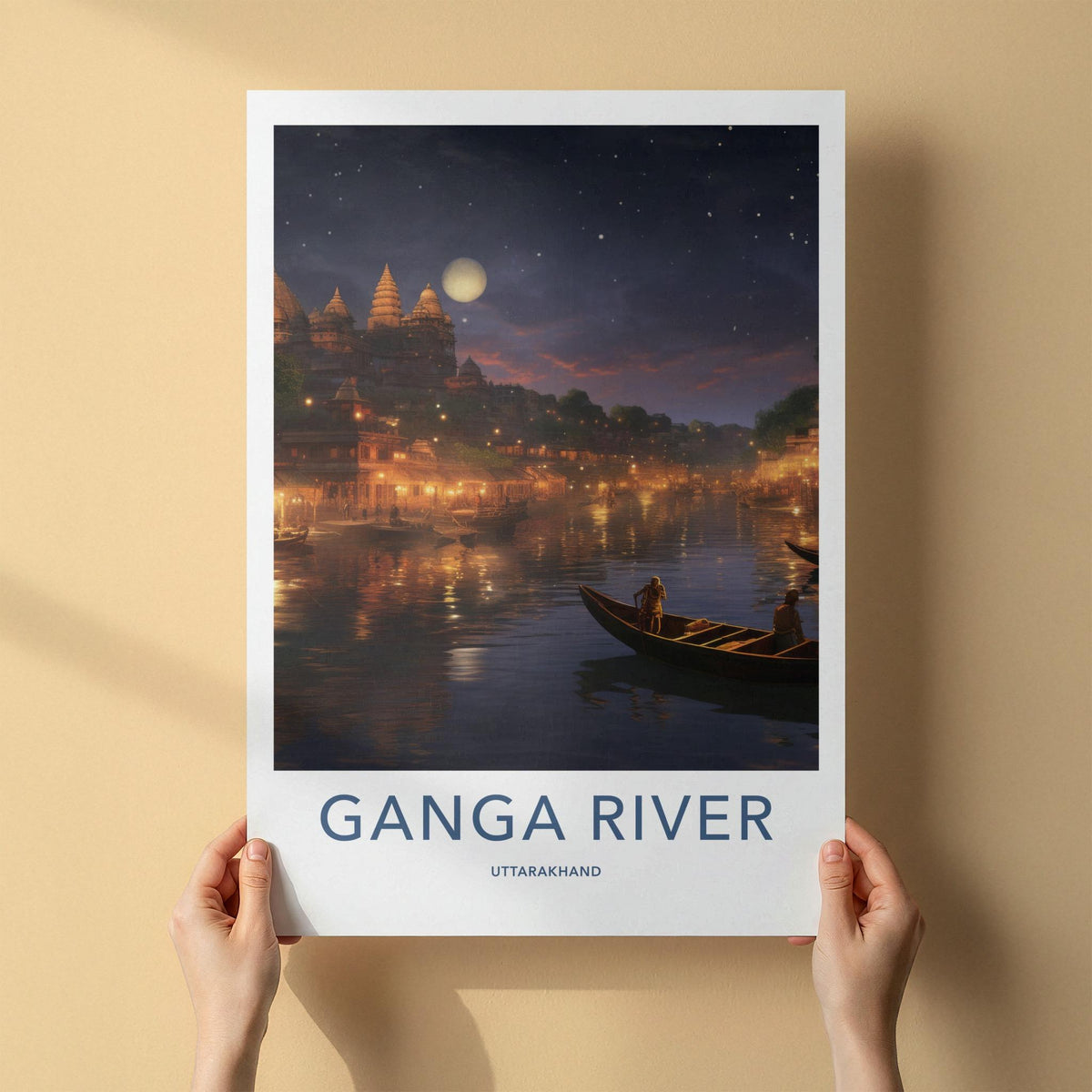 Uttarakhand Wall Art - Indian Cityscape Print With River View