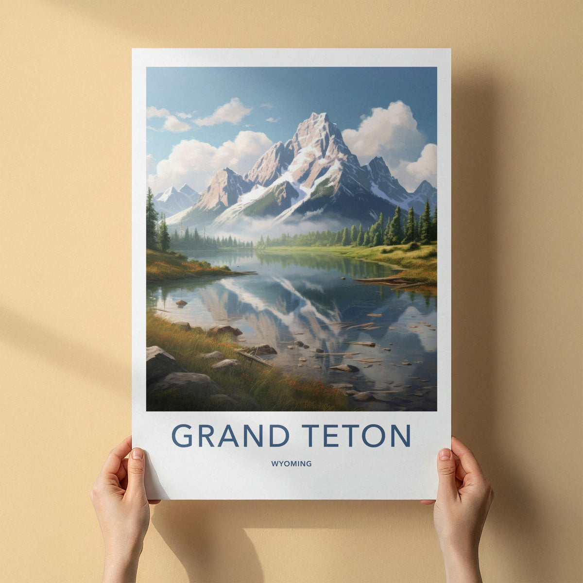 Wyoming Poster - Scenic Mountain Wall Art With Serene Lake Landscape