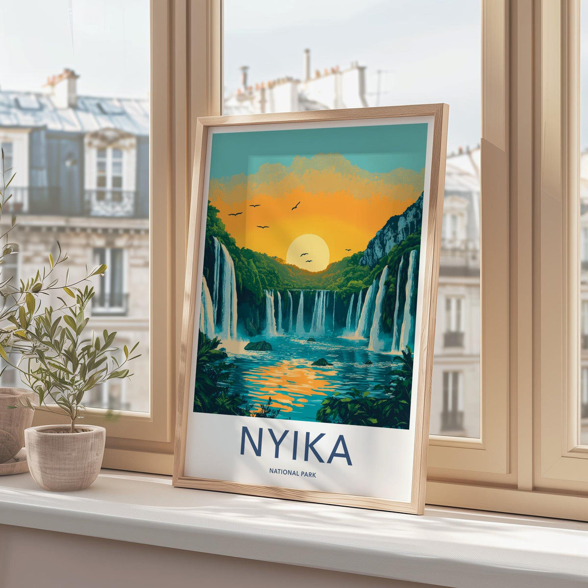 Nyika National Park Poster - African Wall Art With Waterfall Sunset