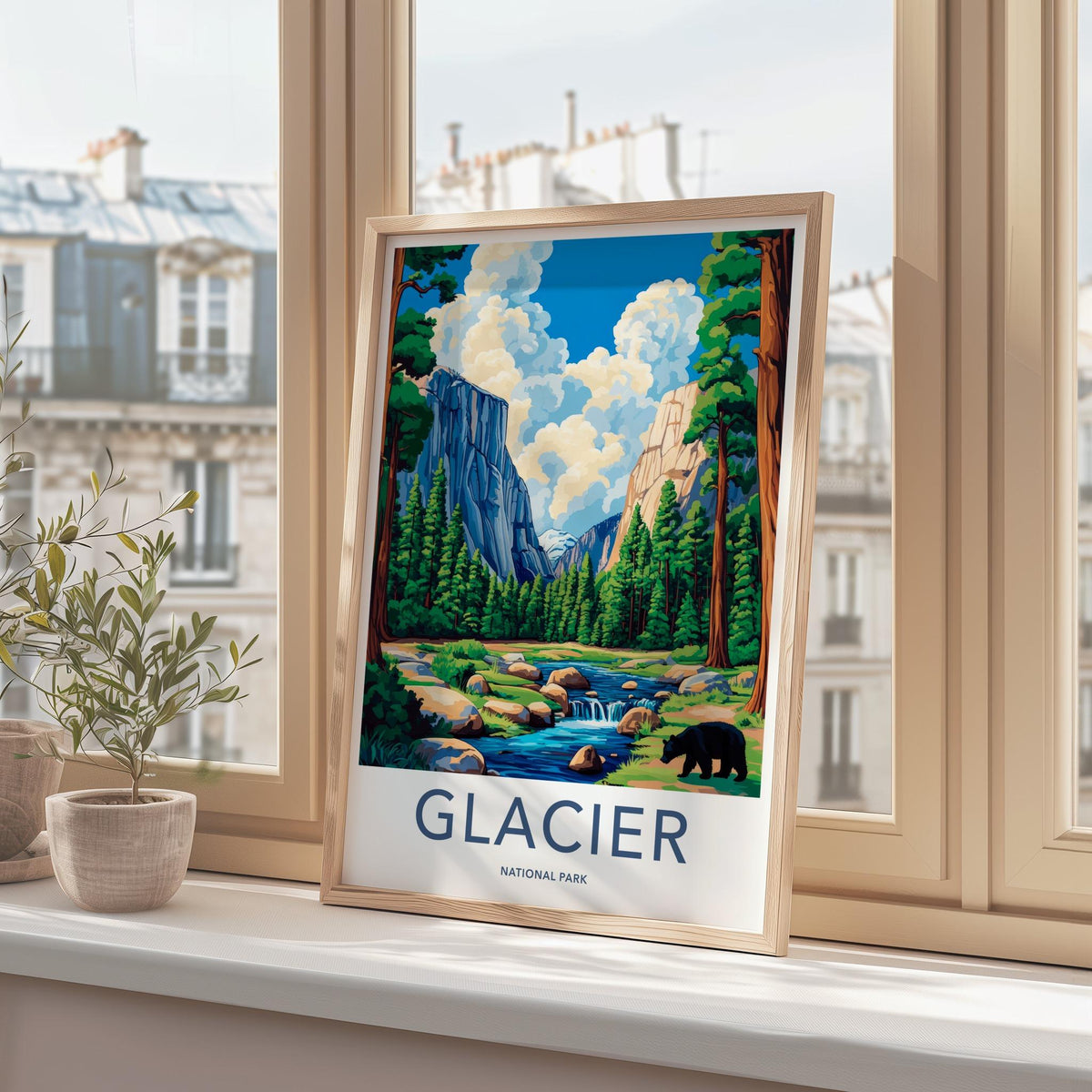 Glacier National Park Poster - Majestic Mountain Wall Art & Wildlife