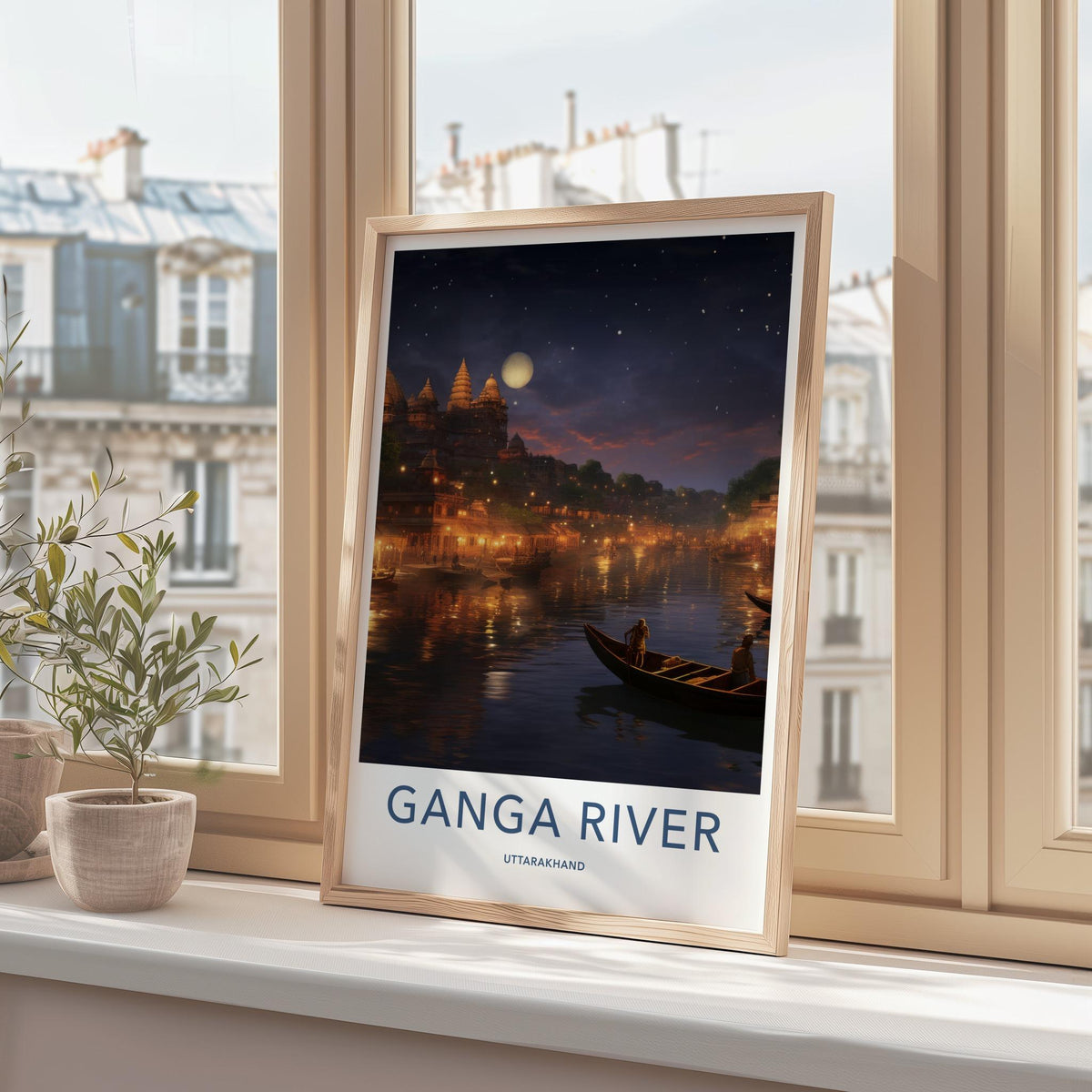 Uttarakhand Wall Art - Indian Cityscape Print With River View