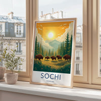 Sochi Wall Art - Scenic Russia Poster With Bison & Lush Forest