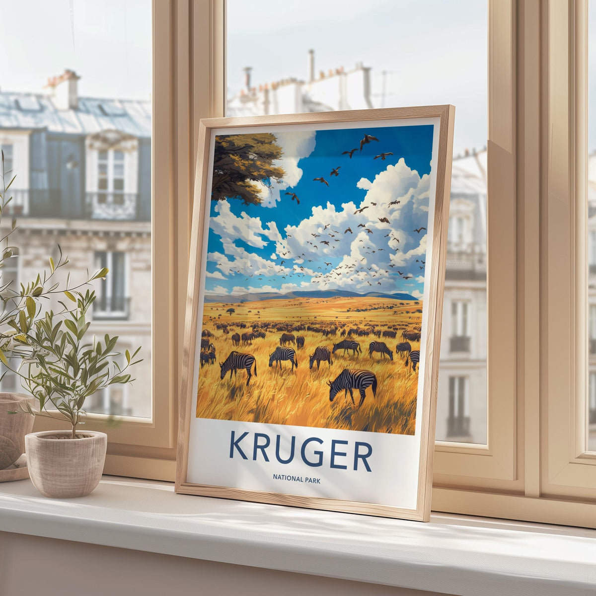 Kruger National Park Poster - Safari Landscape Art With Zebra Herd