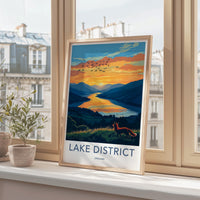 Lake District Poster - England Wall Art With Fox Silhouette & Scenic