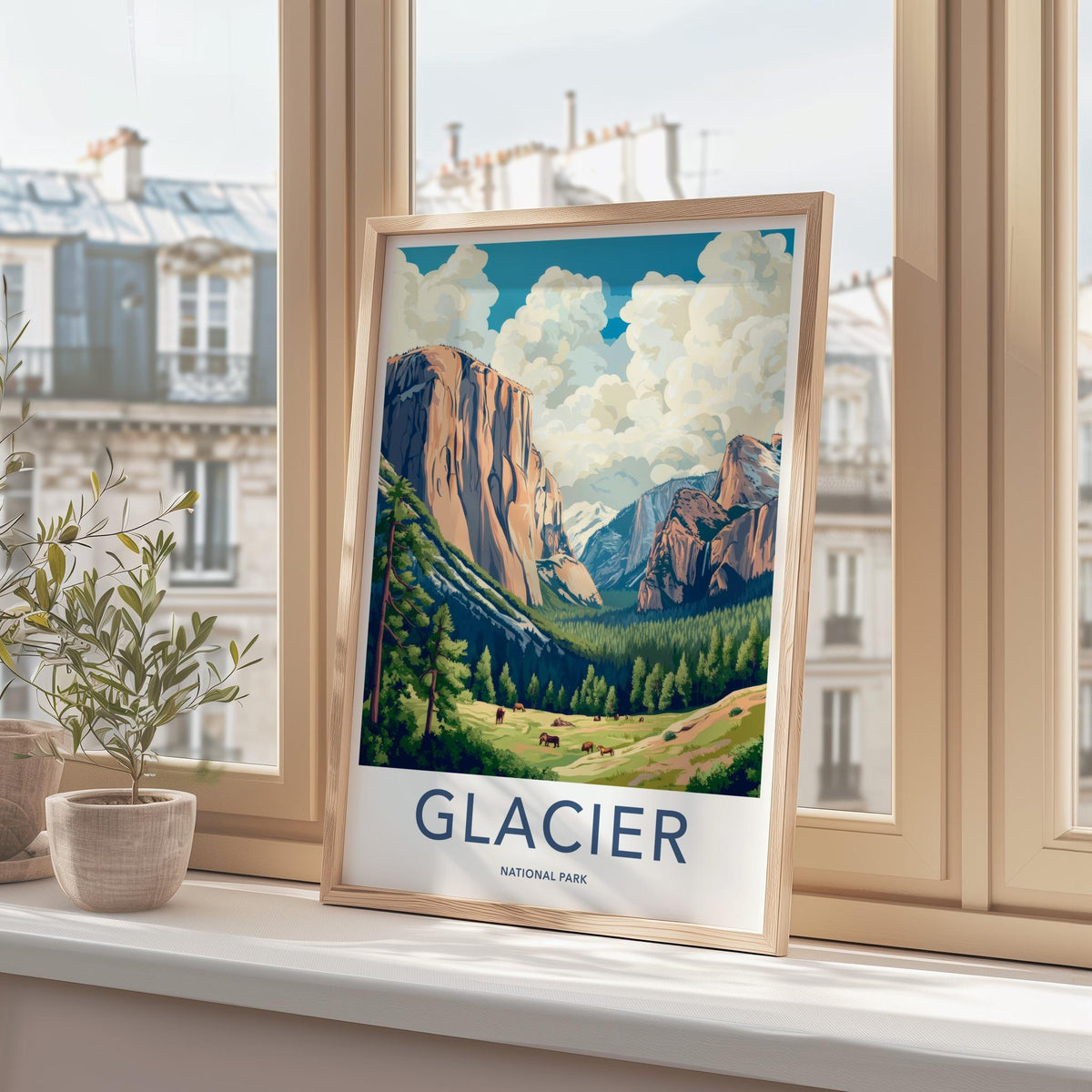Glacier National Park Poster - Mountain Wall Art With Granite Cliffs
