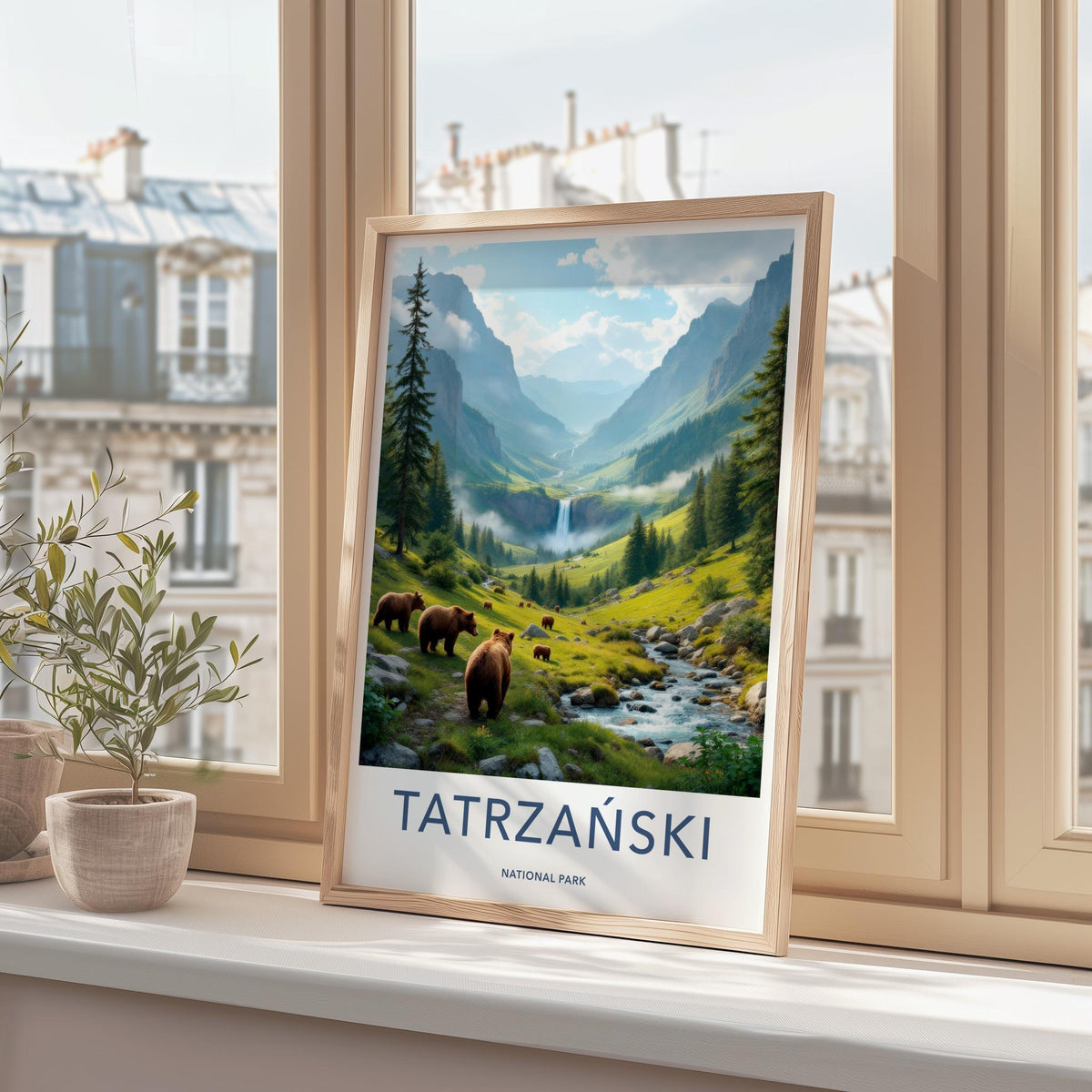 Tatrzański National Park Poster - Scenic Mountain Landscape & Bear