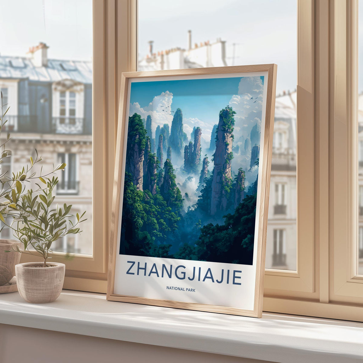Zhangjiajie Poster - Misty Mountain Wall Art With Sandstone Pillars