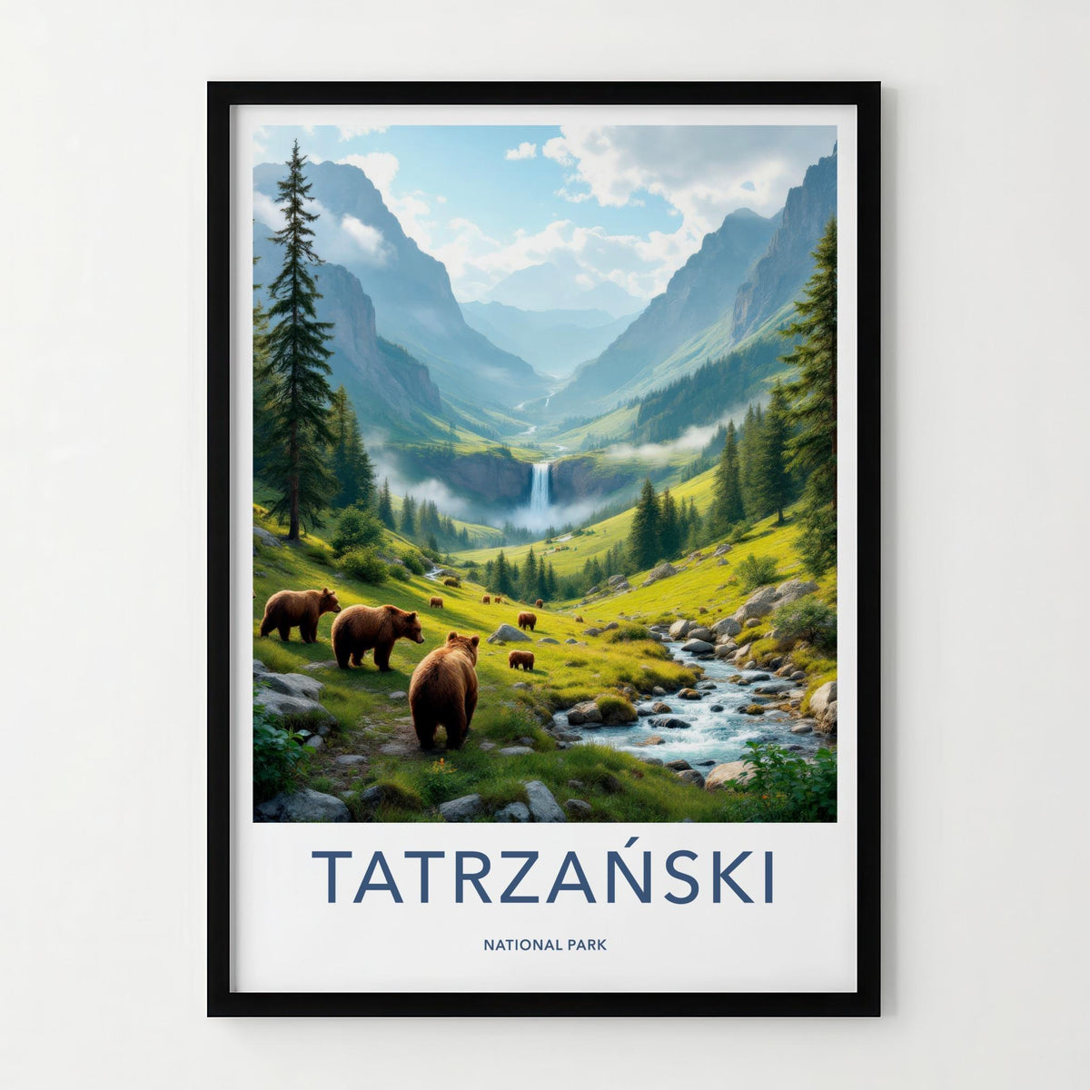 Tatrzański National Park Poster - Scenic Mountain Landscape & Bear
