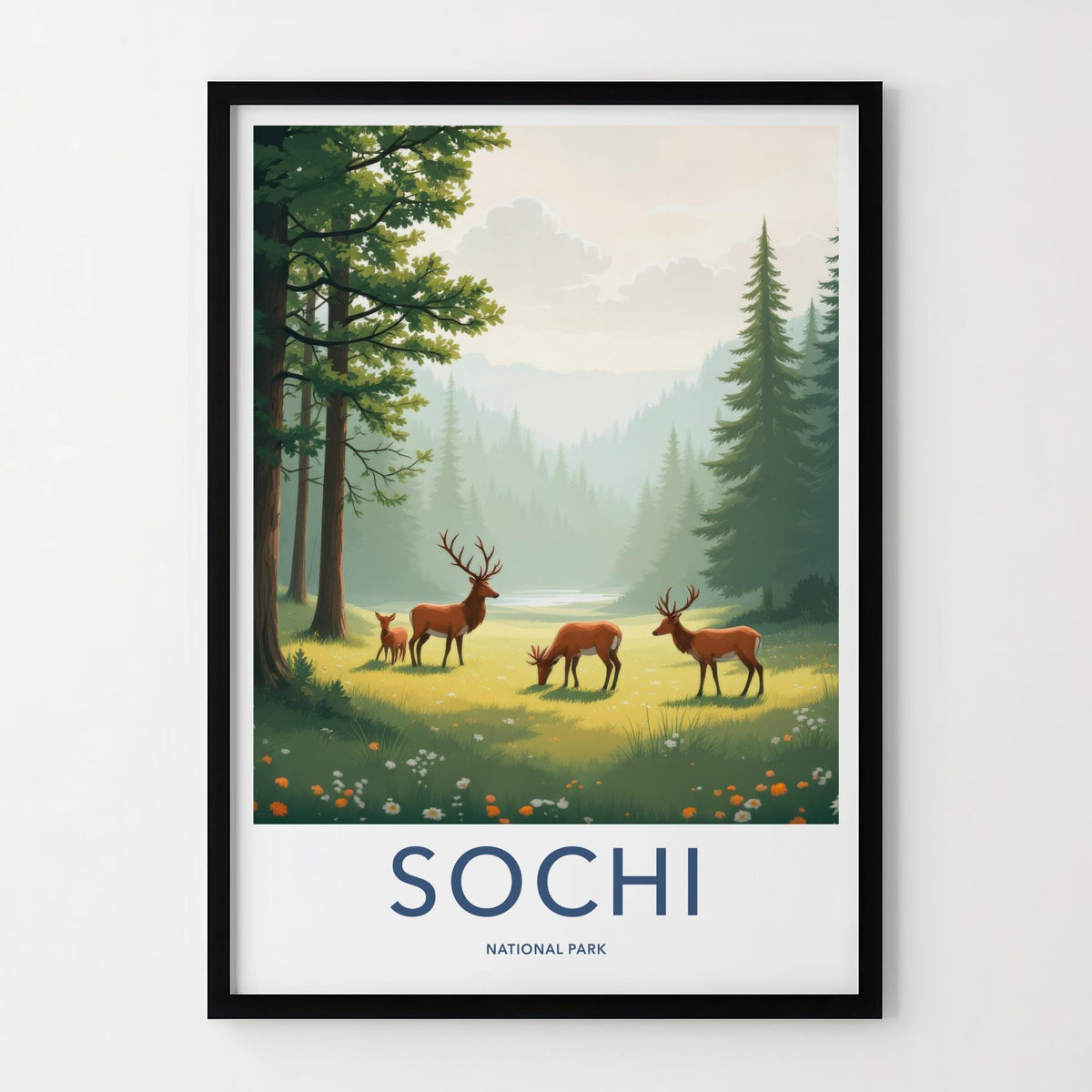 Sochi National Park Poster - Scenic Nature Decor With Deer & Forest