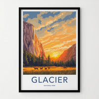 Glacier National Park Poster - Mountain Wall Art with Scenic Sunset