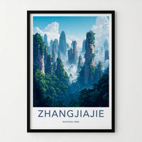 Zhangjiajie Poster - Misty Mountain Wall Art With Sandstone Pillars