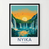 Nyika National Park Poster - African Wall Art With Waterfall Sunset