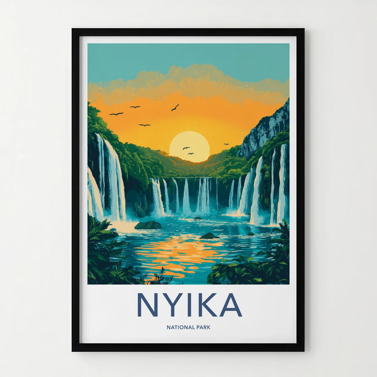 Nyika National Park Poster - African Wall Art With Waterfall Sunset