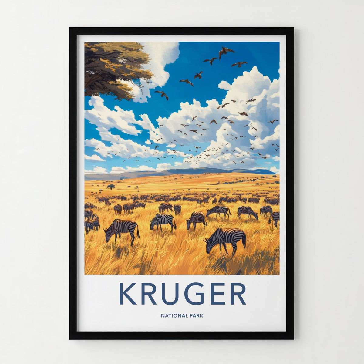 Kruger National Park Poster - Safari Landscape Art With Zebra Herd