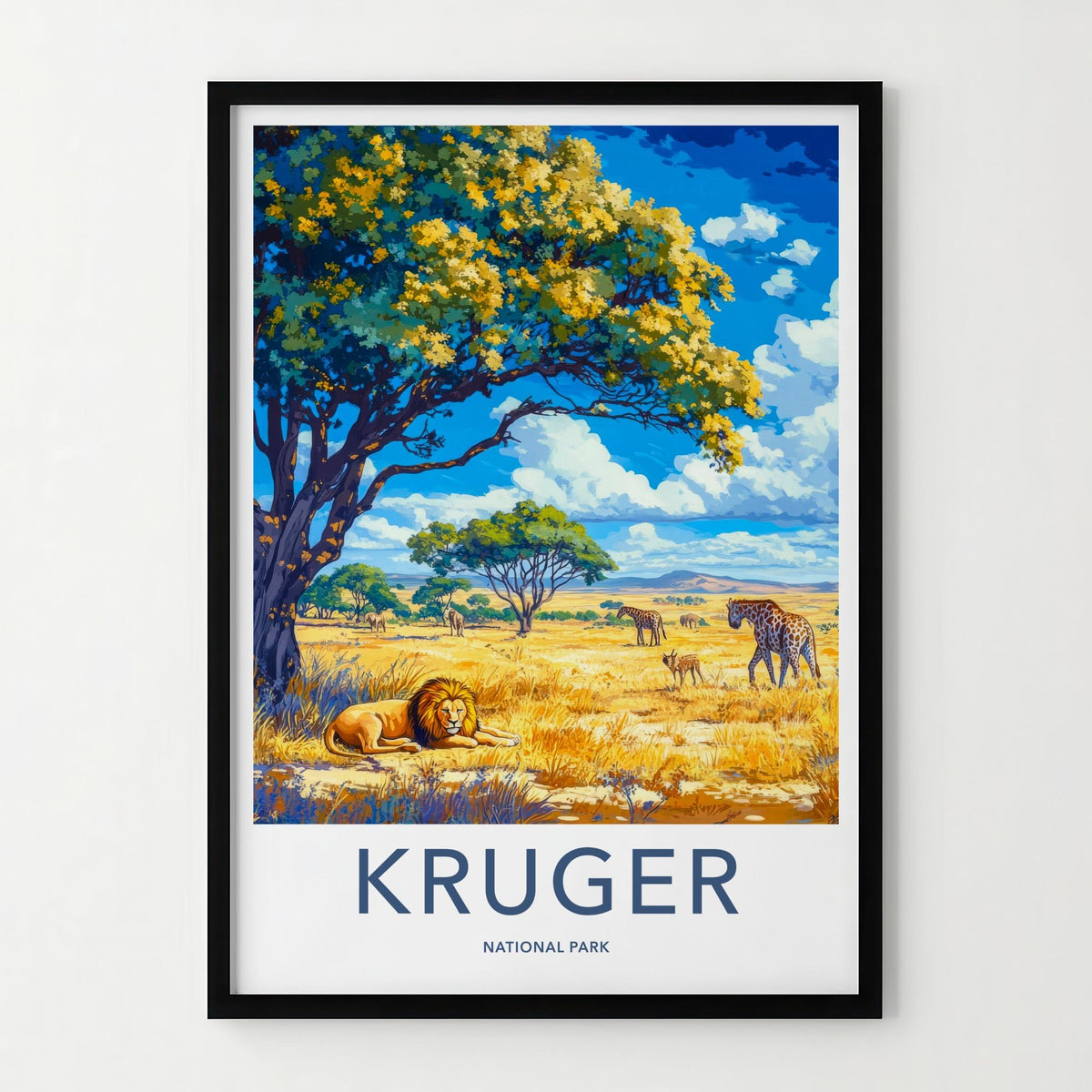 Kruger National Park Poster - Safari Wall Art Featuring Lion
