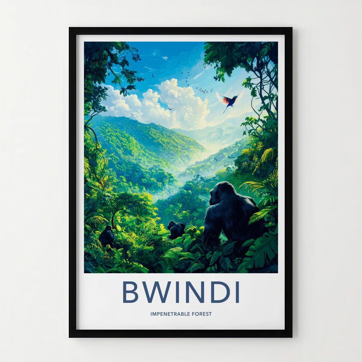 Bwindi National Park Poster - African Travel Art With Gorilla Wall
