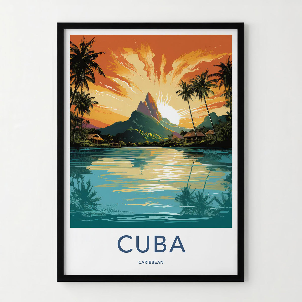 Cuba Wall Art - Vintage Cuba Print with Tropical Sunset Landscape