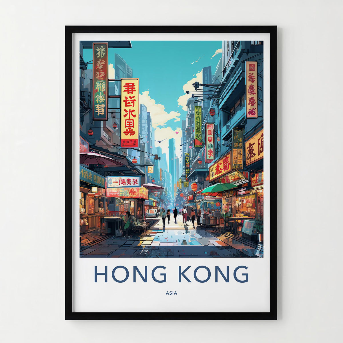 Sai Ying Pun Poster - Vibrant Neon Signs Art & Hong Kong Cityscape