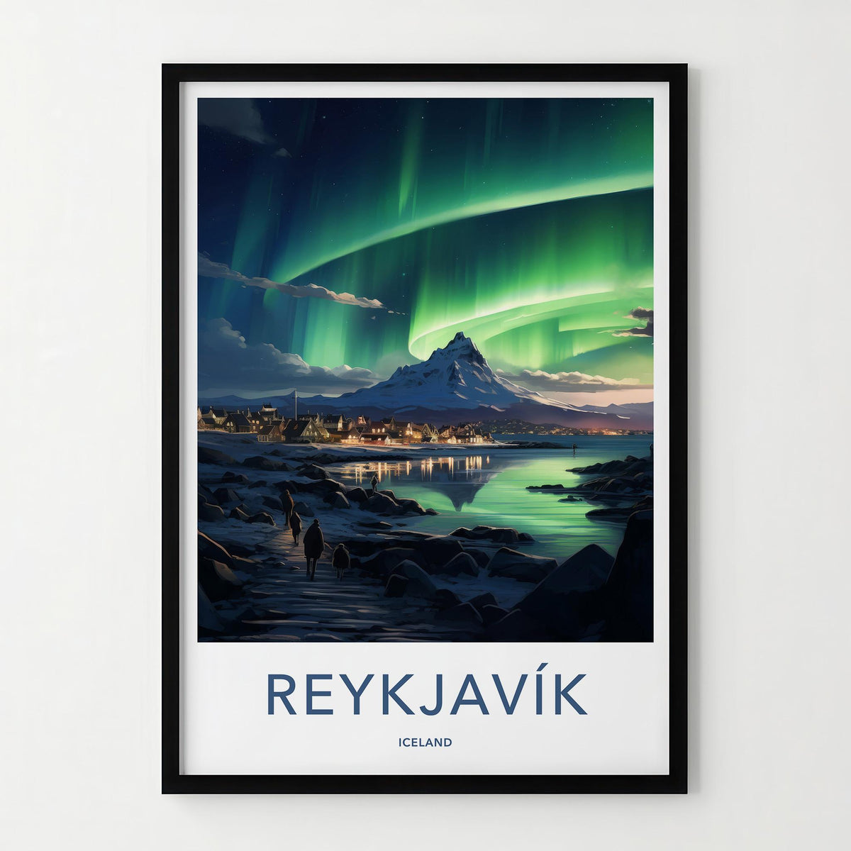 Reykjavik Poster - Iceland Wall Art With Northern Lights & Majestic