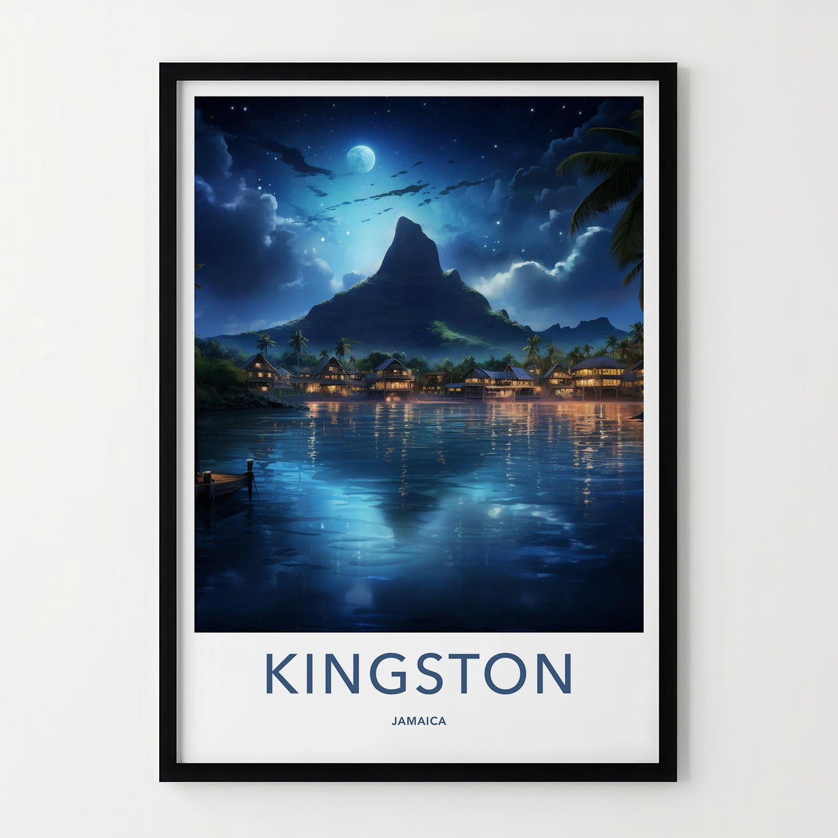 Kingston Jamaica Poster - Scenic Island Print With Moonlit Waterfront