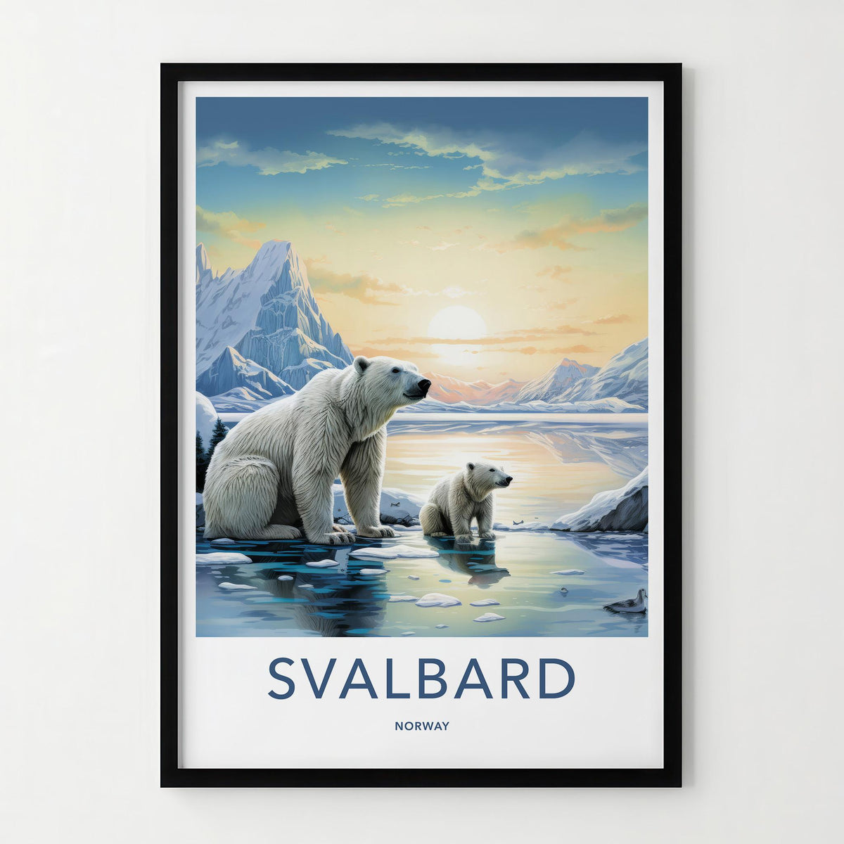 Svalbard Poster - Arctic Landscape Print With Polar Bear Illustration