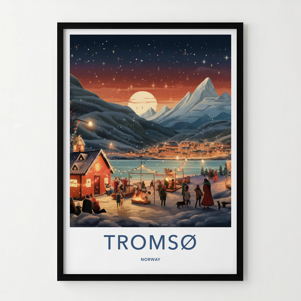 Tromsø Poster - Norway Wall Art With Northern Lights & Cozy Cabin