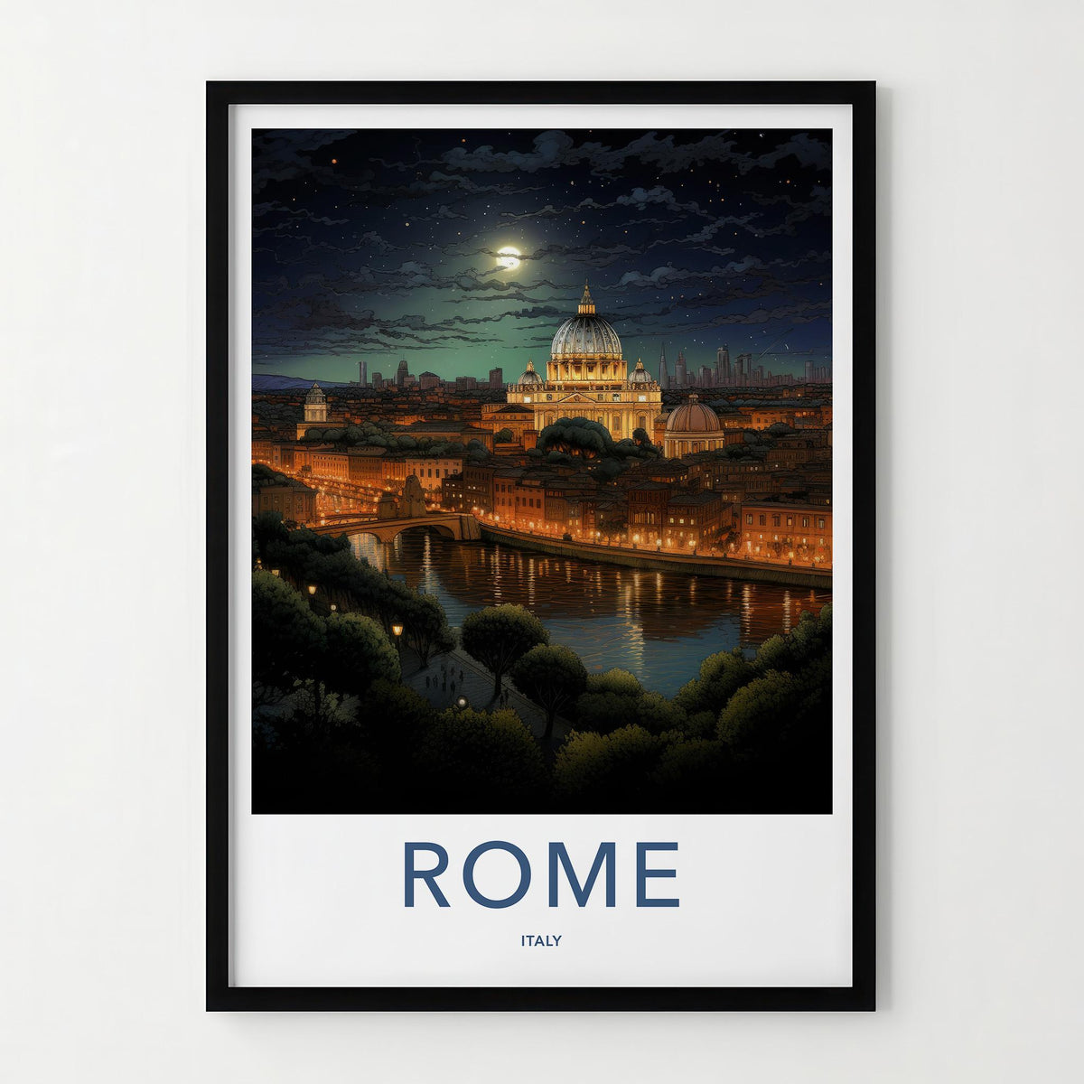 Rome Poster - Italy Wall Art Featuring St. Peter's Basilica Night